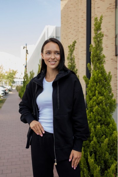 A18322 美品 マツフジ Carry Pocket Hoodie 黒 4 Худи женское на замке (3-нить) М99.3, черный — купить одежду от